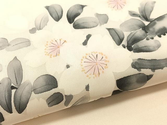 平和屋着物●塩瀬　九寸名古屋帯　作家物　手描き　草花文　正絹　逸品　未使用　CABL0029vp