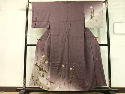 平和屋着物●漆工芸作家　金森一博　訪問着　八橋文様　暈し染め　金彩　正絹　逸品　CABL0031vp