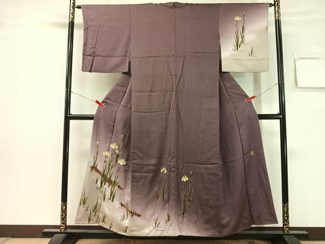 平和屋着物●漆工芸作家　金森一博　訪問着　八橋文様　暈し染め　金彩　正絹　逸品　CABL0031vp