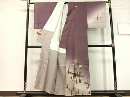 平和屋着物●漆工芸作家　金森一博　訪問着　八橋文様　暈し染め　金彩　正絹　逸品　CABL0031vp