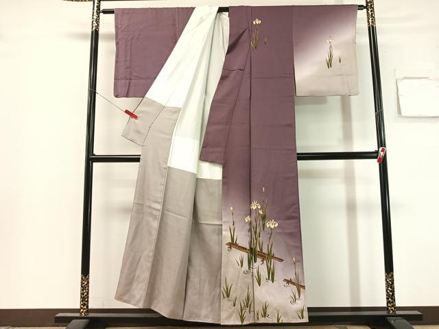 平和屋着物●漆工芸作家　金森一博　訪問着　八橋文様　暈し染め　金彩　正絹　逸品　CABL0031vp