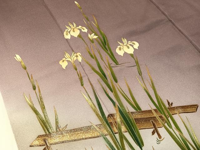 平和屋着物●漆工芸作家　金森一博　訪問着　八橋文様　暈し染め　金彩　正絹　逸品　CABL0031vp
