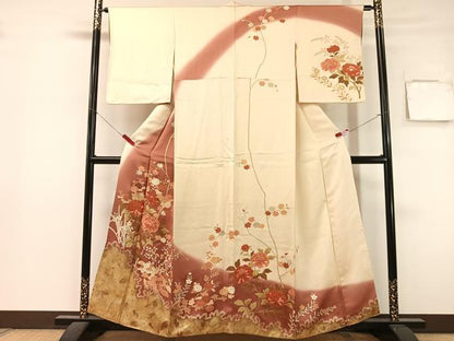 平和屋着物●訪問着　刺繍　草花文　暈し染め　金彩　正絹　逸品　CABL0032vp