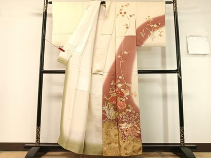平和屋着物●訪問着　刺繍　草花文　暈し染め　金彩　正絹　逸品　CABL0032vp