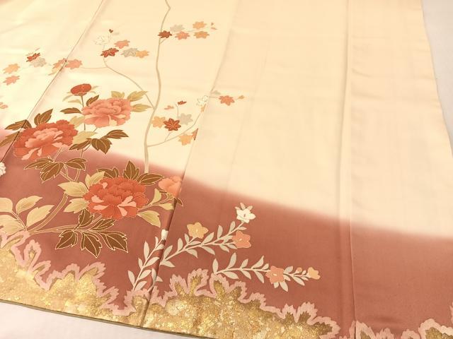 平和屋着物●訪問着　刺繍　草花文　暈し染め　金彩　正絹　逸品　CABL0032vp