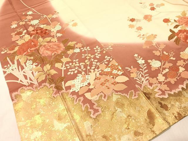 平和屋着物●訪問着　刺繍　草花文　暈し染め　金彩　正絹　逸品　CABL0032vp