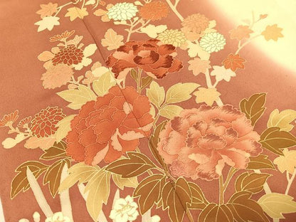 平和屋着物●訪問着　刺繍　草花文　暈し染め　金彩　正絹　逸品　CABL0032vp