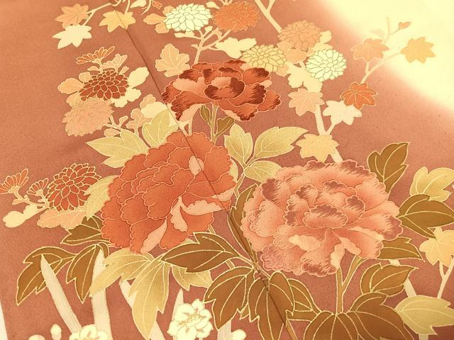 平和屋着物●訪問着　刺繍　草花文　暈し染め　金彩　正絹　逸品　CABL0032vp