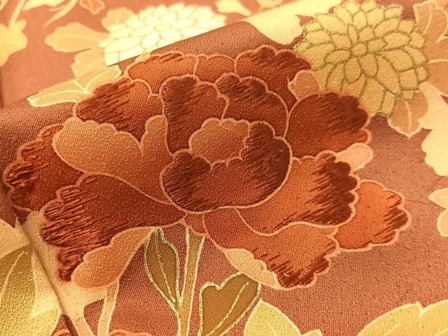 平和屋着物●訪問着　刺繍　草花文　暈し染め　金彩　正絹　逸品　CABL0032vp