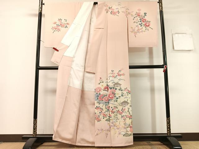 平和屋着物●訪問着　友禅　作家物　風景花文　暈し染め　正絹　逸品　未使用　CABL0033vp