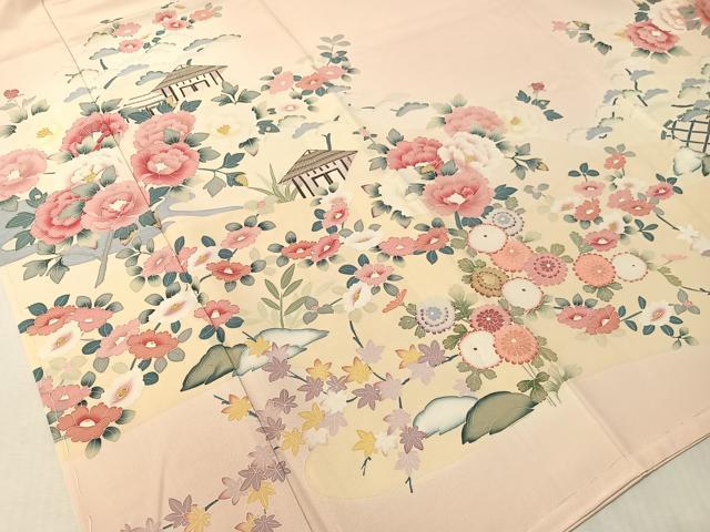 平和屋着物●訪問着　友禅　作家物　風景花文　暈し染め　正絹　逸品　未使用　CABL0033vp