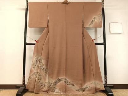 平和屋着物●訪問着　熨斗吉祥花文　暈し染め　金銀彩　正絹　逸品　CABL0036vp