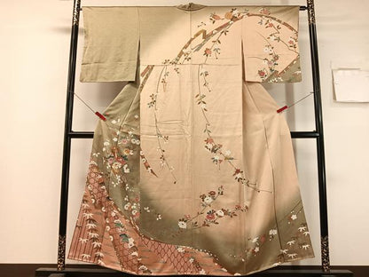 平和屋着物●訪問着　駒刺繍　花筏文　暈し染め　金彩　正絹　逸品　CABL0037vp