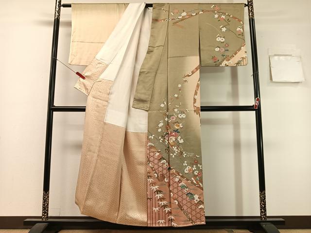平和屋着物●訪問着　駒刺繍　花筏文　暈し染め　金彩　正絹　逸品　CABL0037vp