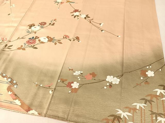 平和屋着物●訪問着　駒刺繍　花筏文　暈し染め　金彩　正絹　逸品　CABL0037vp