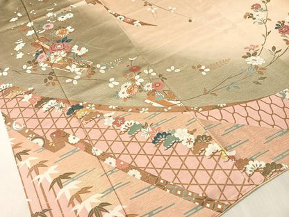 平和屋着物●訪問着　駒刺繍　花筏文　暈し染め　金彩　正絹　逸品　CABL0037vp
