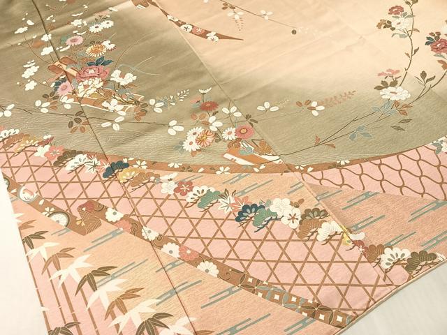 平和屋着物●訪問着　駒刺繍　花筏文　暈し染め　金彩　正絹　逸品　CABL0037vp