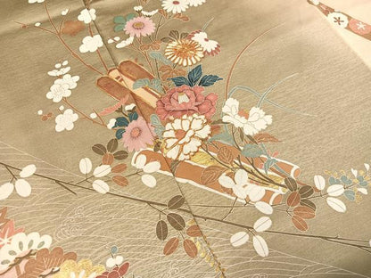 平和屋着物●訪問着　駒刺繍　花筏文　暈し染め　金彩　正絹　逸品　CABL0037vp