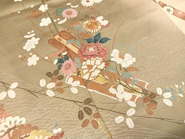 平和屋着物●訪問着　駒刺繍　花筏文　暈し染め　金彩　正絹　逸品　CABL0037vp