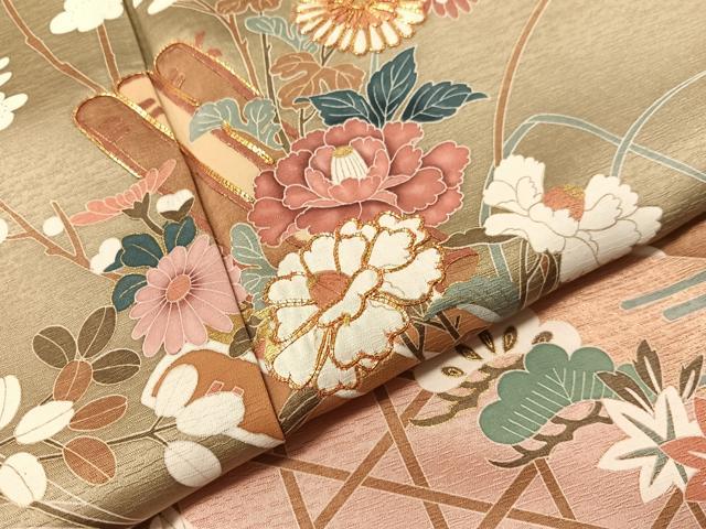 平和屋着物●訪問着　駒刺繍　花筏文　暈し染め　金彩　正絹　逸品　CABL0037vp