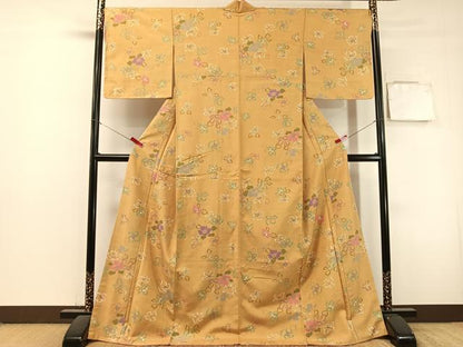 平和屋着物●上質な小紋　紬地　舞花文　ロング丈　正絹　逸品　未使用　CABL0039vp
