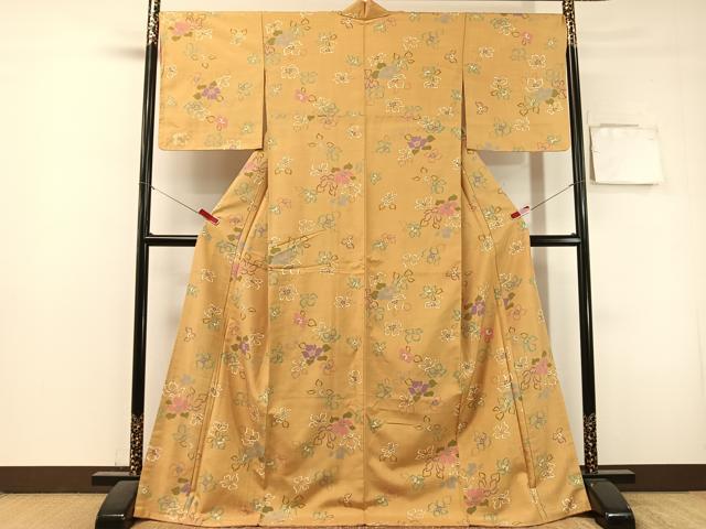平和屋着物●上質な小紋　紬地　舞花文　ロング丈　正絹　逸品　未使用　CABL0039vp