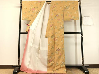 平和屋着物●上質な小紋　紬地　舞花文　ロング丈　正絹　逸品　未使用　CABL0039vp
