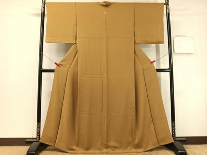 平和屋着物●上質な色無地　寿光織　草木染め　舞花地紋　芝翫茶色　反端付き　正絹　逸品　CABL0040vp