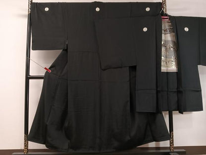 平和屋着物●男性 黒紋付・羽織セット 正絹 逸品 CABL0042vp