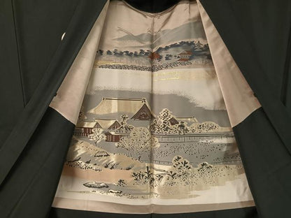 平和屋着物●男性 黒紋付・羽織セット 正絹 逸品 CABL0042vp