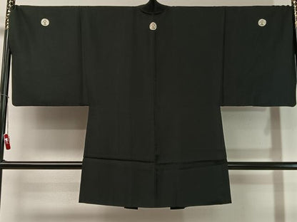 平和屋着物●男性 黒紋付・羽織セット 正絹 逸品 CABL0042vp