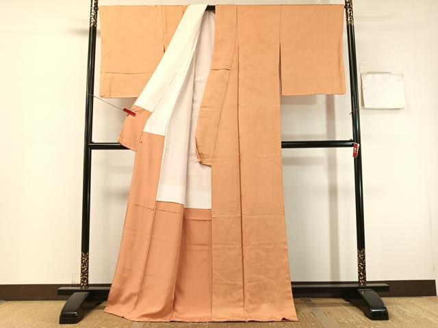 平和屋着物●上質な色無地　霞地紋　深支子色　ロング丈　高島屋扱い　正絹　逸品　未使用　CABL0046vp