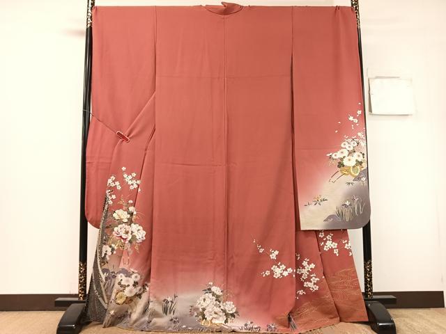 平和屋着物●豪華振袖　刺繍　花車文　暈し染め　金彩　正絹　逸品　CABL0049vp