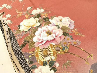平和屋着物●豪華振袖　刺繍　花車文　暈し染め　金彩　正絹　逸品　CABL0049vp