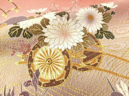 平和屋着物●豪華振袖　刺繍　花車文　暈し染め　金彩　正絹　逸品　CABL0049vp