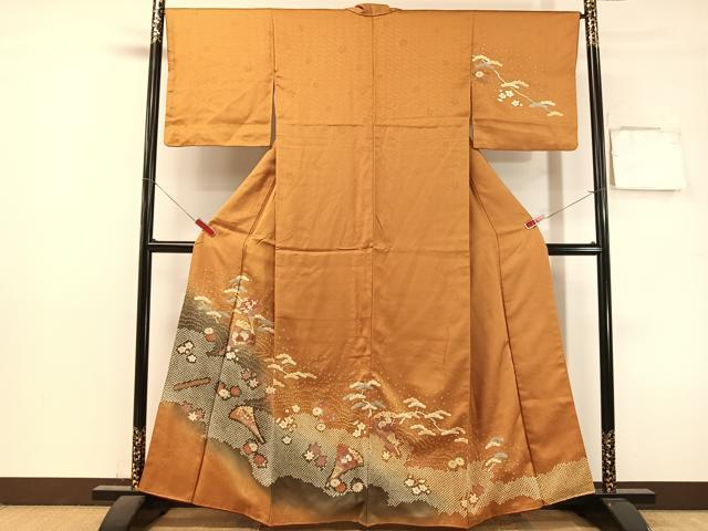 平和屋着物●訪問着　絞り　扇面花文　暈し染め　金彩　正絹　逸品　CABL0050vp