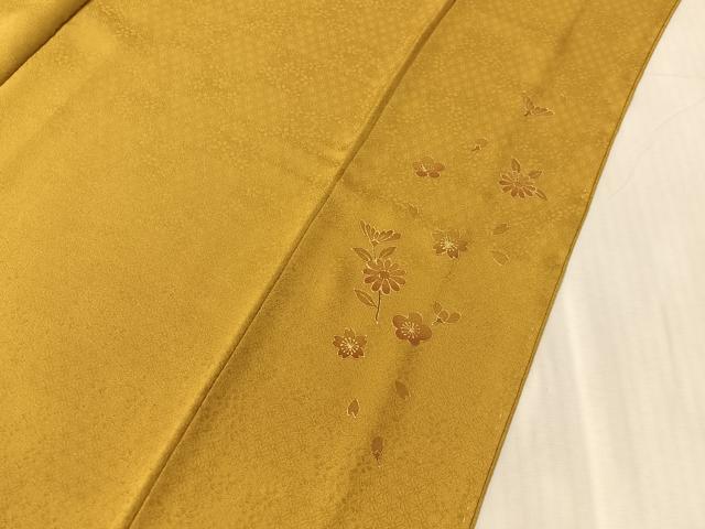 平和屋着物●本草木染作家　瑞寶　色無地　草花地紋　黄橡色　正絹　逸品　未使用　CABL0051vp