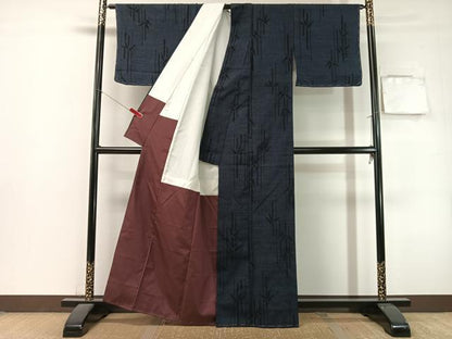 平和屋着物●結城紬　80亀甲　笹竹文　正絹　逸品　未使用　CABL0052vp