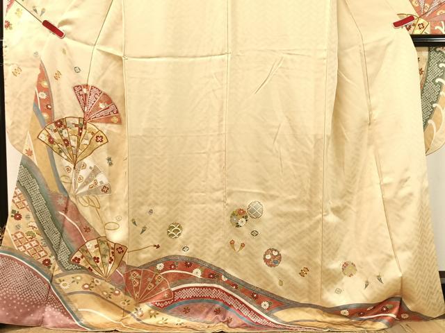 平和屋着物●豪華振袖　駒刺繍　檜扇花文　金彩　正絹　逸品　CABL0055vp