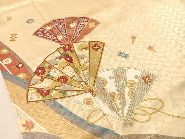 平和屋着物●豪華振袖　駒刺繍　檜扇花文　金彩　正絹　逸品　CABL0055vp