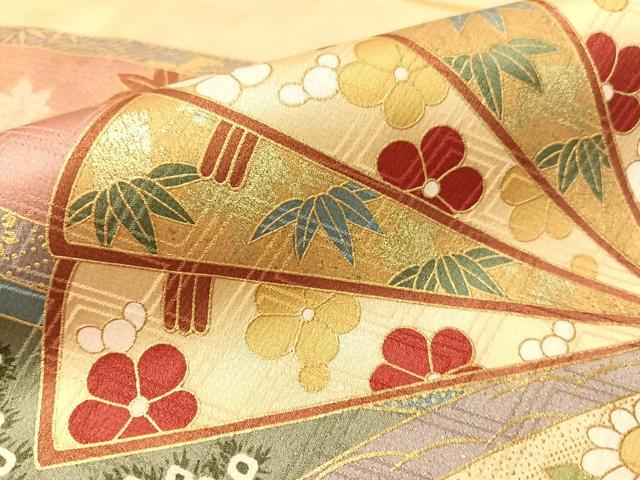 平和屋着物●豪華振袖　駒刺繍　檜扇花文　金彩　正絹　逸品　CABL0055vp