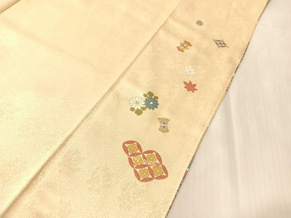 平和屋着物●豪華振袖　駒刺繍　檜扇花文　金彩　正絹　逸品　CABL0055vp
