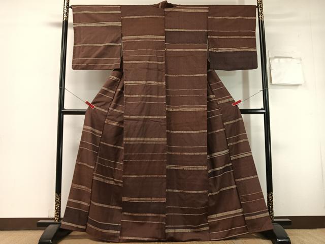 平和屋着物●上質な紬　ろうけつ染　横段文　正絹　逸品　CABL0057vp