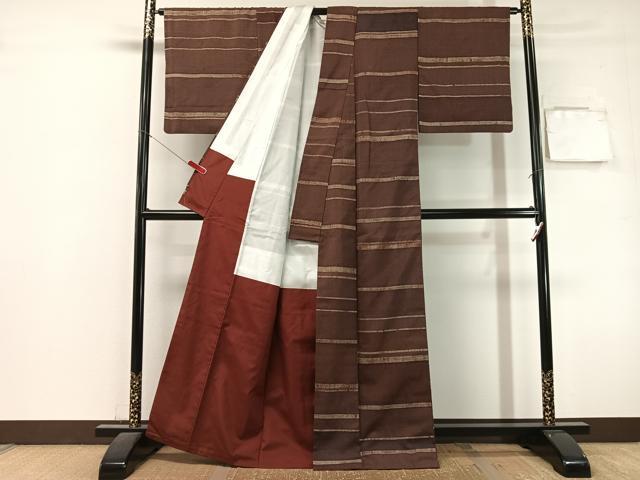 平和屋着物●上質な紬　ろうけつ染　横段文　正絹　逸品　CABL0057vp