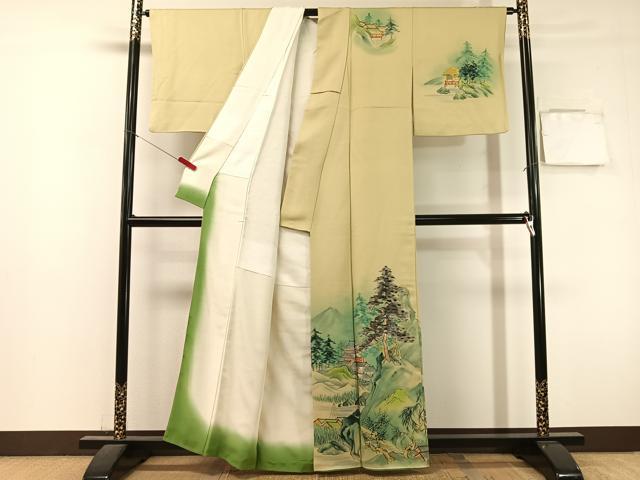 平和屋着物●訪問着　手描き　刺繍　名所風景文　暈し染め　正絹　逸品　CABL0058vp