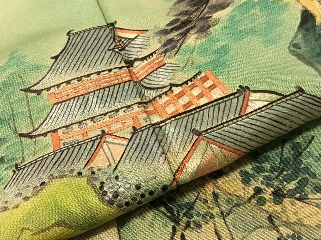 平和屋着物●訪問着　手描き　刺繍　名所風景文　暈し染め　正絹　逸品　CABL0058vp