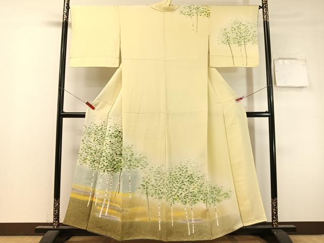平和屋着物●訪問着　白樺文　銀彩　正絹　逸品　CABL0062vp