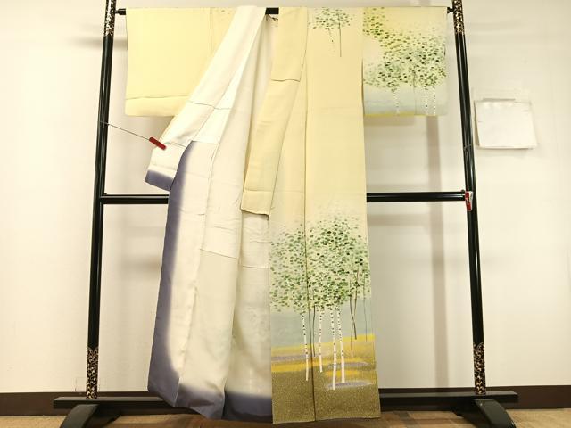 平和屋着物●訪問着　白樺文　銀彩　正絹　逸品　CABL0062vp