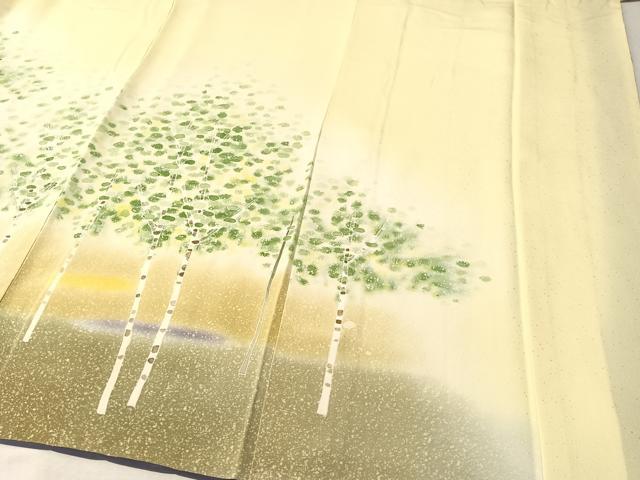平和屋着物●訪問着　白樺文　銀彩　正絹　逸品　CABL0062vp