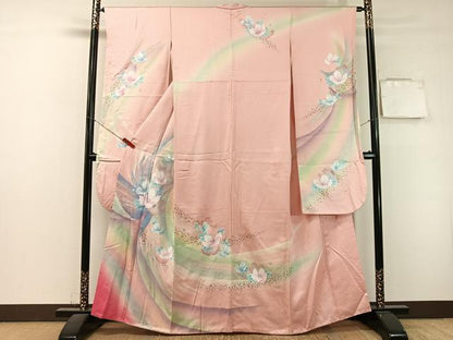 平和屋着物●パリコレクション　ファッションモデル・デザイナー　山口小夜子　振袖　舞花文　暈し染め　金銀彩　正絹　逸品　CABL0063vp